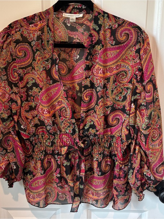 Coldwater Creek Tops - COLDWATER CREEK sheer colorful blouse black pink orange green L